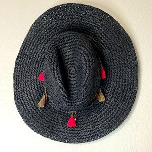 Echo Black Paper Straw Sun Hat Tassels.
